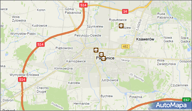 mapa Pabianic, Pabianice na mapie Targeo