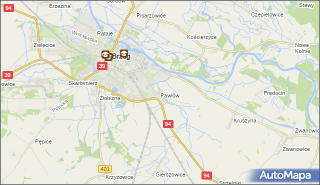 mapa Pawłów gmina Skarbimierz, Pawłów gmina Skarbimierz na mapie Targeo