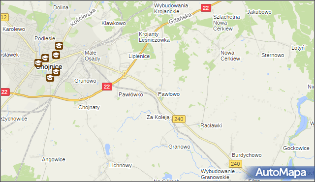 mapa Pawłowo gmina Chojnice, Pawłowo gmina Chojnice na mapie Targeo