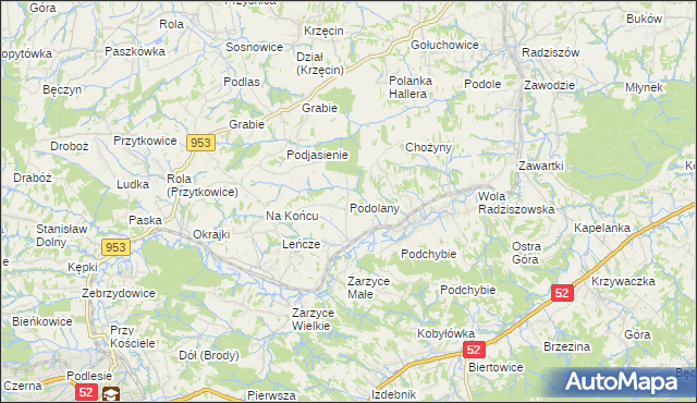 mapa Podolany gmina Kalwaria Zebrzydowska, Podolany gmina Kalwaria Zebrzydowska na mapie Targeo