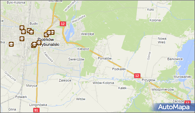 mapa Poniatów gmina Sulejów, Poniatów gmina Sulejów na mapie Targeo