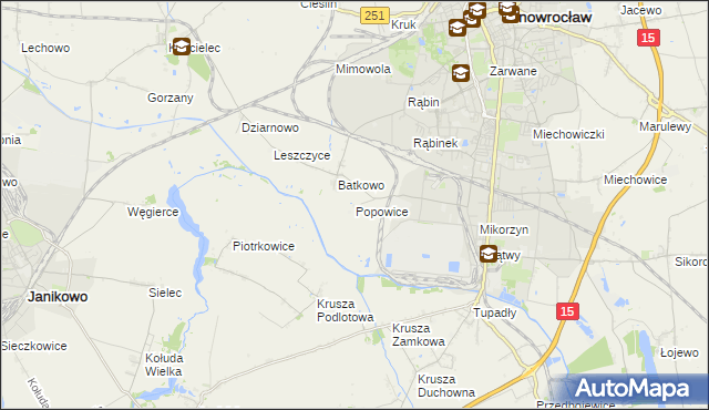 mapa Popowice gmina Inowrocław, Popowice gmina Inowrocław na mapie Targeo