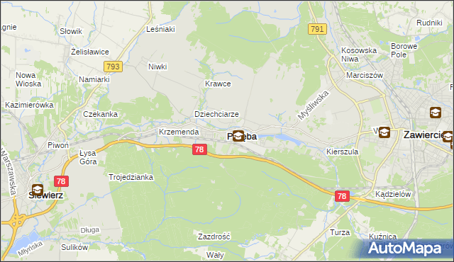 mapa Poręba powiat zawierciański, Poręba powiat zawierciański na mapie Targeo