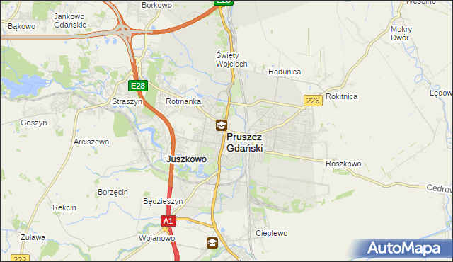 mapa Pruszcz Gdański, Pruszcz Gdański na mapie Targeo