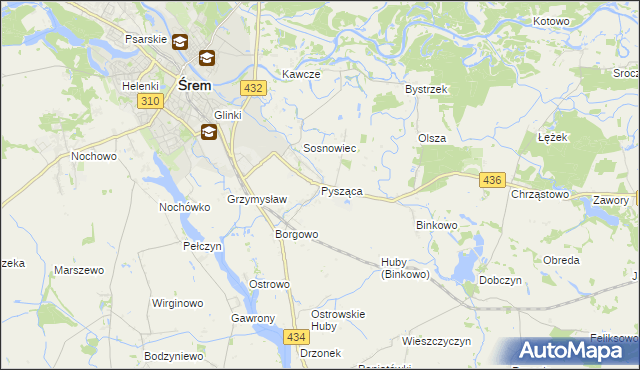 mapa Pysząca gmina Śrem, Pysząca gmina Śrem na mapie Targeo