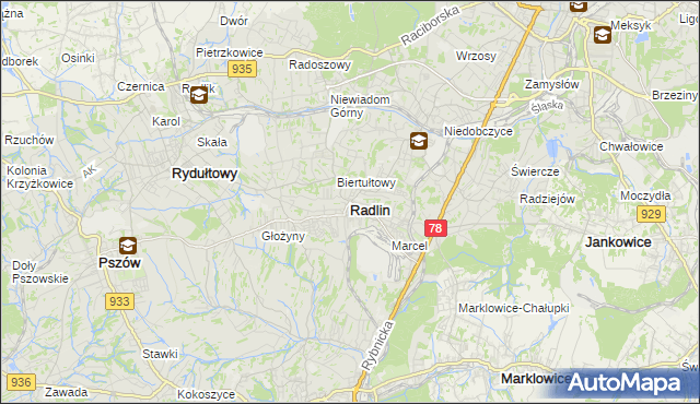 mapa Radlin powiat wodzisławski, Radlin powiat wodzisławski na mapie Targeo