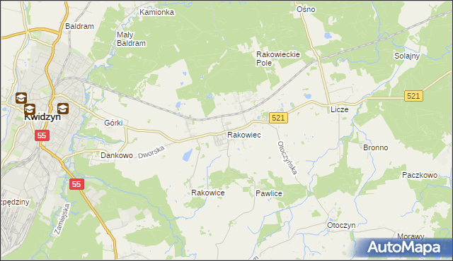 mapa Rakowiec gmina Kwidzyn, Rakowiec gmina Kwidzyn na mapie Targeo