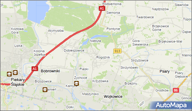 mapa Rogoźnik gmina Bobrowniki, Rogoźnik gmina Bobrowniki na mapie Targeo