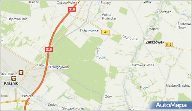 mapa Rudki gmina Zakrzówek, Rudki gmina Zakrzówek na mapie Targeo