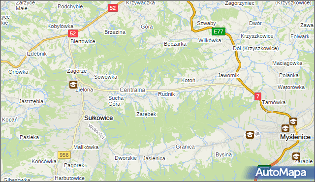 mapa Rudnik gmina Sułkowice, Rudnik gmina Sułkowice na mapie Targeo