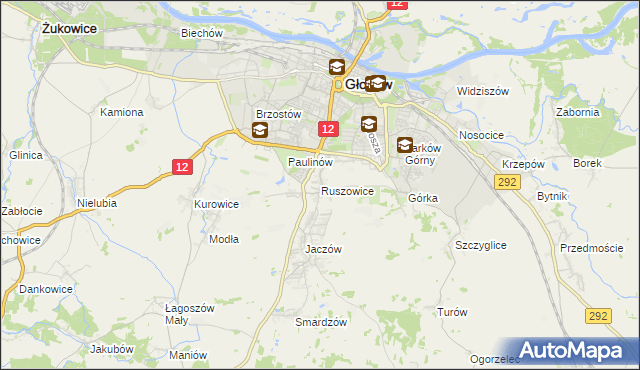 mapa Ruszowice gmina Głogów, Ruszowice gmina Głogów na mapie Targeo