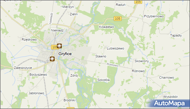 mapa Stawno gmina Gryfice, Stawno gmina Gryfice na mapie Targeo