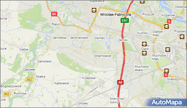 mapa Strachowice gmina Wrocław, Strachowice gmina Wrocław na mapie Targeo