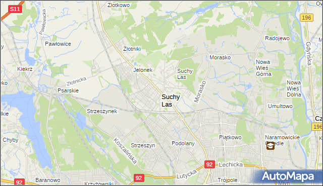 mapa Suchy Las powiat poznański, Suchy Las powiat poznański na mapie Targeo