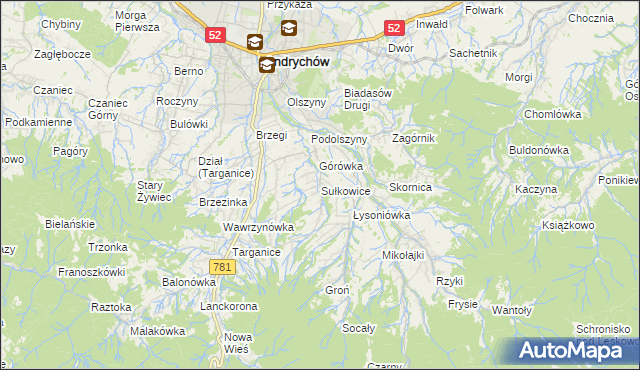 mapa Sułkowice gmina Andrychów, Sułkowice gmina Andrychów na mapie Targeo