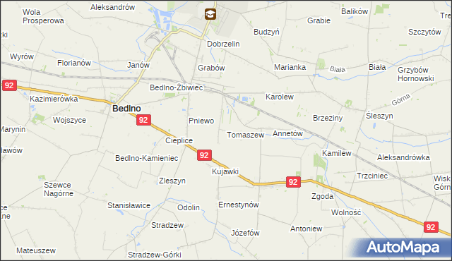 mapa Tomaszew gmina Bedlno, Tomaszew gmina Bedlno na mapie Targeo