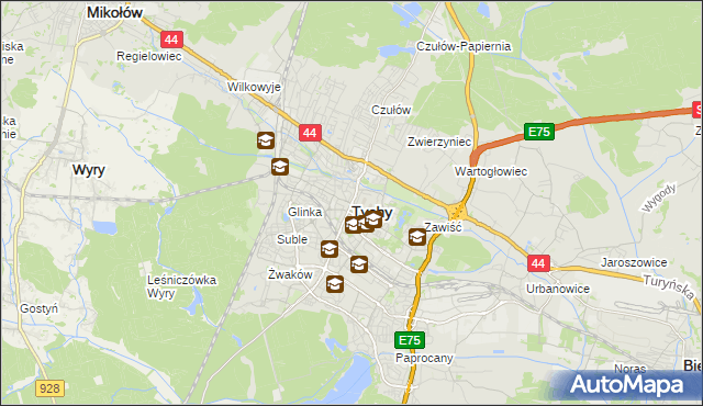 mapa Tychów, Tychy na mapie Targeo