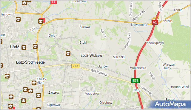 mapa Widzew, Widzew na mapie Targeo