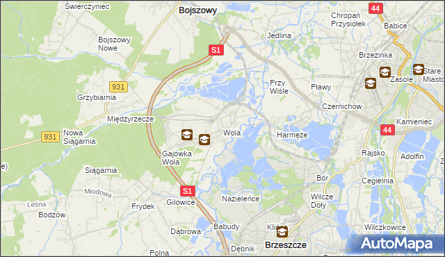 mapa Wola gmina Miedźna, Wola gmina Miedźna na mapie Targeo