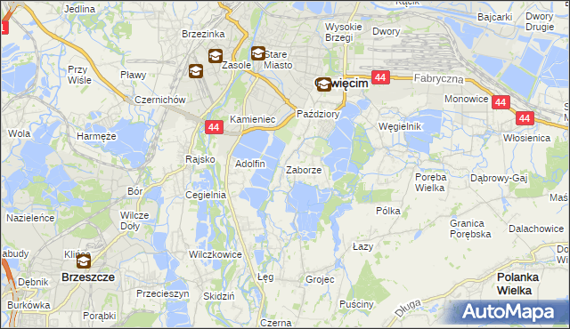 mapa Zaborze gmina Oświęcim, Zaborze gmina Oświęcim na mapie Targeo