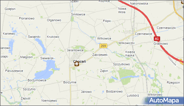 mapa Zakrzewek gmina Choceń, Zakrzewek gmina Choceń na mapie Targeo