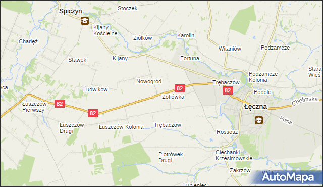 mapa Zofiówka gmina Łęczna, Zofiówka gmina Łęczna na mapie Targeo