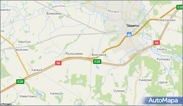 mapa Bobrowice gmina Sławno, Bobrowice gmina Sławno na mapie Targeo