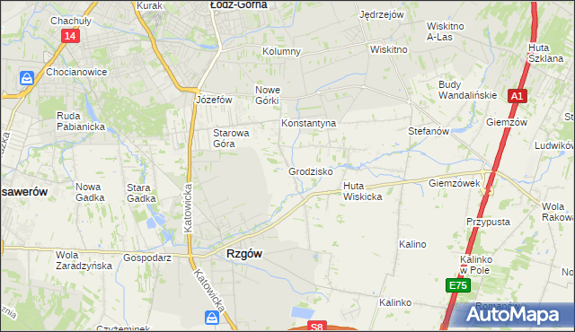 mapa Grodzisko gmina Rzgów, Grodzisko gmina Rzgów na mapie Targeo