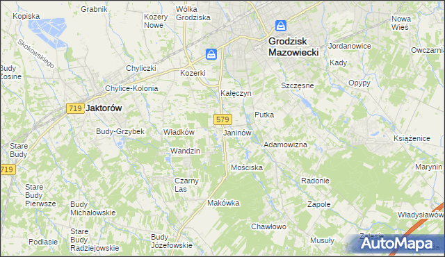 mapa Janinów gmina Grodzisk Mazowiecki, Janinów gmina Grodzisk Mazowiecki na mapie Targeo