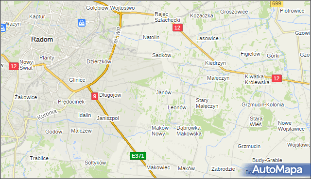 mapa Janów gmina Skaryszew, Janów gmina Skaryszew na mapie Targeo