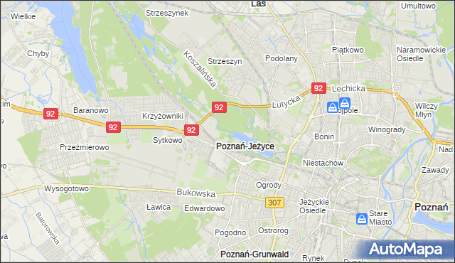 mapa Jeżyce gmina Poznań, Jeżyce gmina Poznań na mapie Targeo