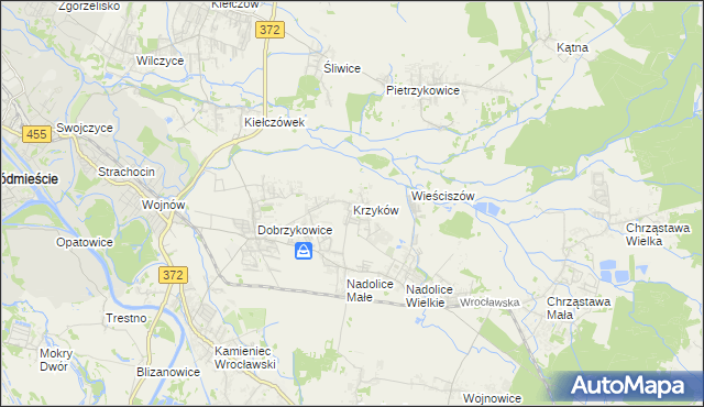 mapa Krzyków gmina Czernica, Krzyków gmina Czernica na mapie Targeo