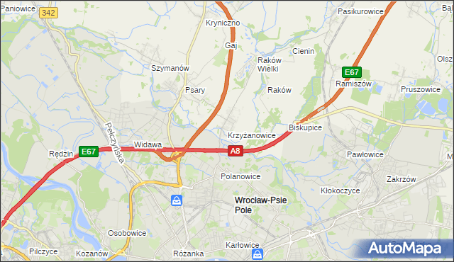 mapa Krzyżanowice gmina Wisznia Mała, Krzyżanowice gmina Wisznia Mała na mapie Targeo