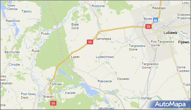 mapa Ludwichowo gmina Lubawa, Ludwichowo gmina Lubawa na mapie Targeo