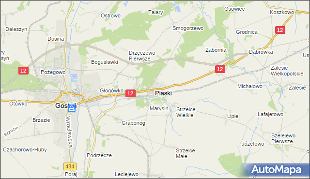 mapa Piaski powiat gostyński, Piaski powiat gostyński na mapie Targeo