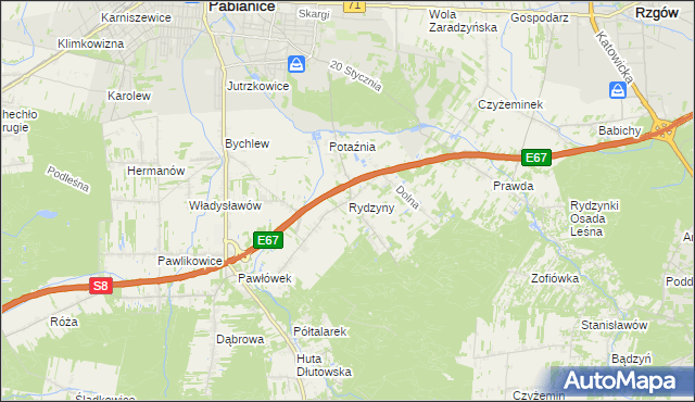 mapa Rydzyny, Rydzyny na mapie Targeo