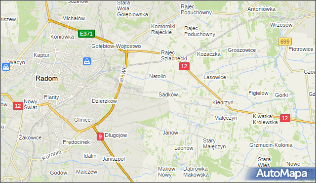 mapa Sadków gmina Jedlnia-Letnisko, Sadków gmina Jedlnia-Letnisko na mapie Targeo