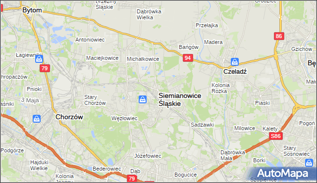 mapa Siemianowice Śląskie, Siemianowice Śląskie na mapie Targeo