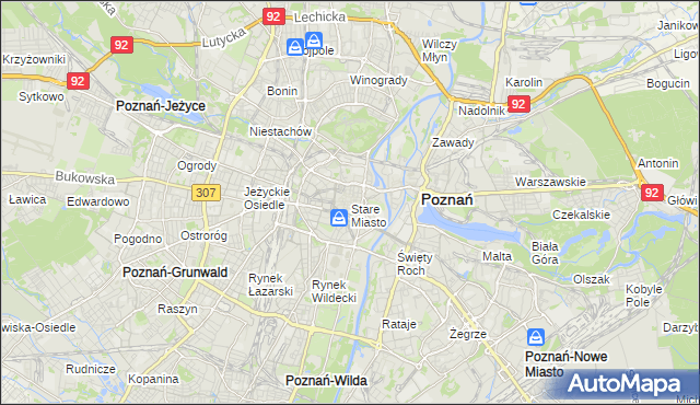mapa Stare Miasto gmina Poznań, Stare Miasto gmina Poznań na mapie Targeo