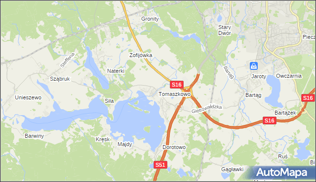 mapa Tomaszkowo, Tomaszkowo na mapie Targeo