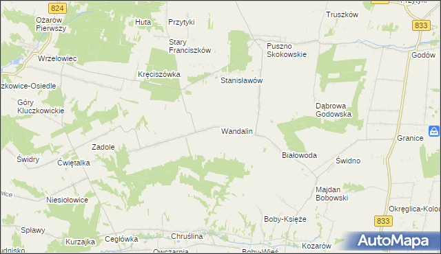 mapa Wandalin gmina Opole Lubelskie, Wandalin gmina Opole Lubelskie na mapie Targeo