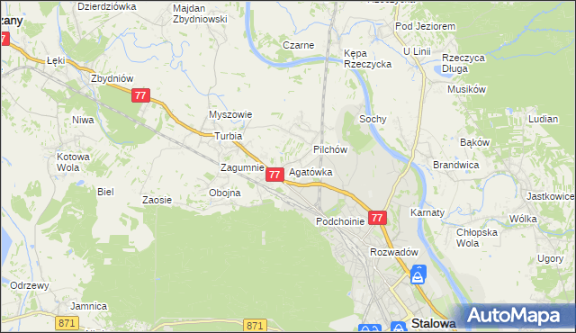 mapa Agatówka gmina Zaleszany, Agatówka gmina Zaleszany na mapie Targeo