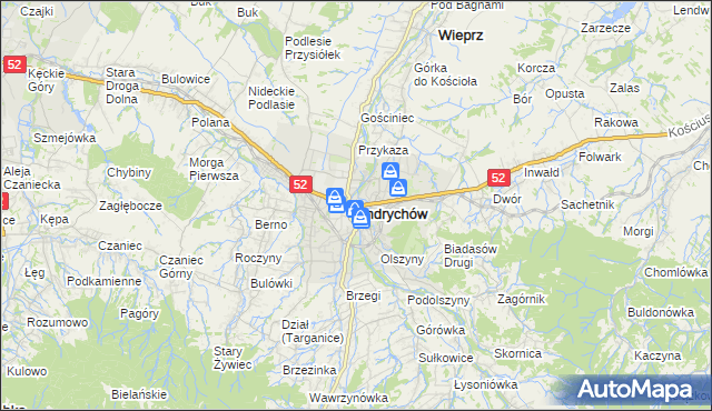 mapa Andrychów, Andrychów na mapie Targeo