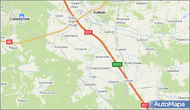 mapa Antoninek gmina Kołbiel, Antoninek gmina Kołbiel na mapie Targeo