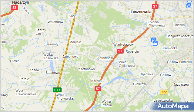 mapa Antoninów gmina Piaseczno, Antoninów gmina Piaseczno na mapie Targeo