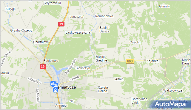 mapa Baciki Średnie, Baciki Średnie na mapie Targeo