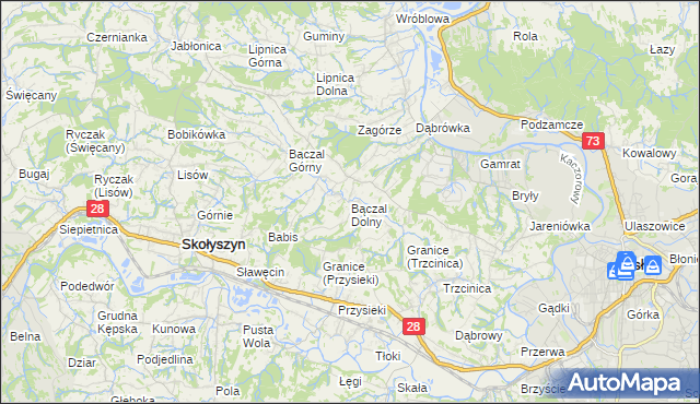 mapa Bączal Dolny, Bączal Dolny na mapie Targeo