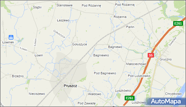 mapa Bagniewko gmina Pruszcz, Bagniewko gmina Pruszcz na mapie Targeo