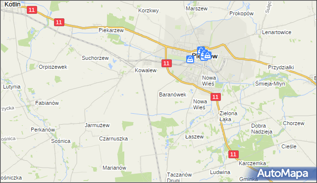 mapa Baranówek gmina Pleszew, Baranówek gmina Pleszew na mapie Targeo