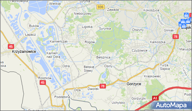 mapa Bełsznica, Bełsznica na mapie Targeo